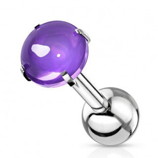 Piercing tragus acier � cabochon Pourpre (filetage interne)