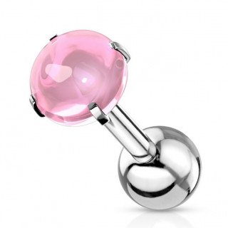 Piercing tragus acier � cabochon Rose (filetage interne)