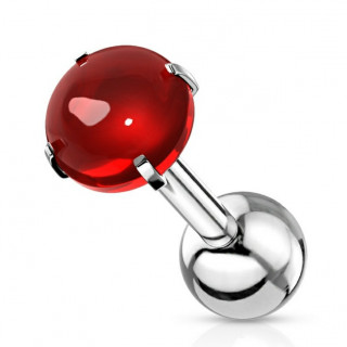 Piercing tragus acier � cabochon Rouge (filetage interne)