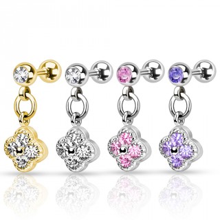 Piercing tragus / cartilage � pendentif fleur � 4 p�tales