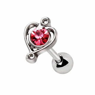 Piercing tragus � coeur strass rose
