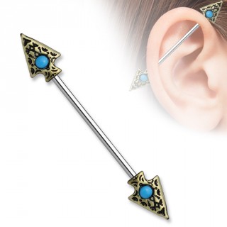 Piercing tribal oreille industriel double fl�che � turquoise