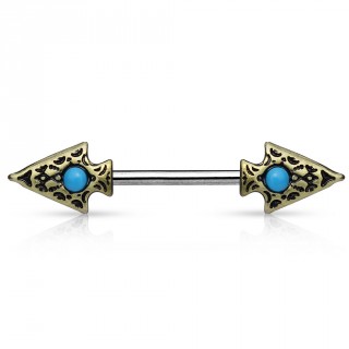 Piercing tribal t�ton double fl�che � turquoise