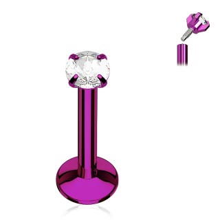 Piercing violet � strass rond et filetage interne (l�vre, cartilage...)