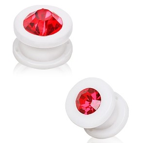 Plug en acrylique blanc � pierre rouge