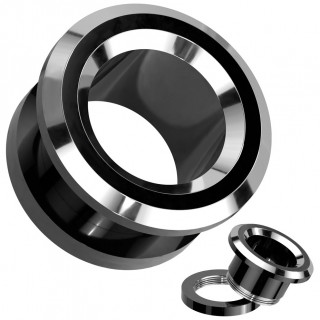 Tunnel d�vissable noir en acier � anneaux argent�s biseaut�s